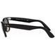 Vedere laterală a ramei Ray-Ban Wayfarer RB2140, arăt&acirc;nd brațele robuste din acetat negru, logo-ul metalic și inscripția Hand Made in Italy