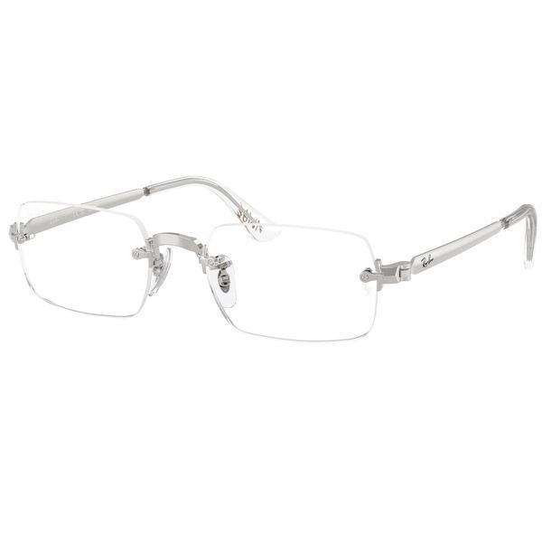 Безободковая оправа Ray-Ban RX3928V 2501 с серебристыми металлическими дужками и мостом, вид в три четверти