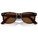 Вид сбоку на массивную дужку очков Ray-Ban Wayfarer RB2140 черепахового цвета, логотип бренда и надпись POLARIZED
