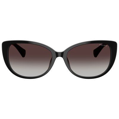 Ochelari de soare damă Ralph Lauren RA5160, vedere frontală, formă feminină cat-eye (supradimensionată) din acetat negru cu lentile gri &icirc;n degrade