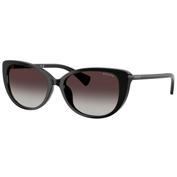 Ochelari de soare femei Ralph Lauren RA5160, vedere din semi-profil, evidențiind detaliile metalice argintii de la balamale și logo-ul RALPH pe brațe