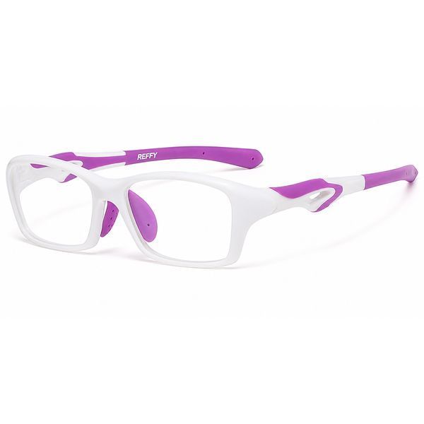Ramă sport REFFY R18020C7 albă cu detalii mov pentru lentile cu dioptrii &ndash; vedere laterală