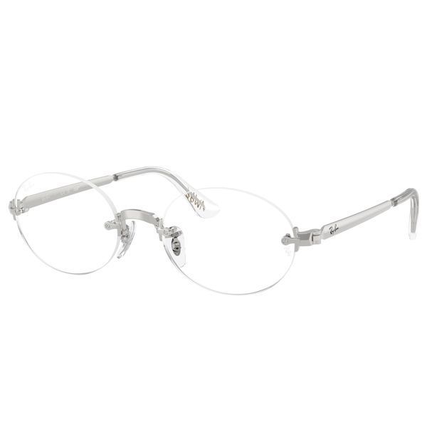 Rame ochelari Ray-Ban x A$AP Rocky RX3929V, vedere din semi-profil, evidențiind lentilele transparente (demo) și prinderile metalice argintii elegante