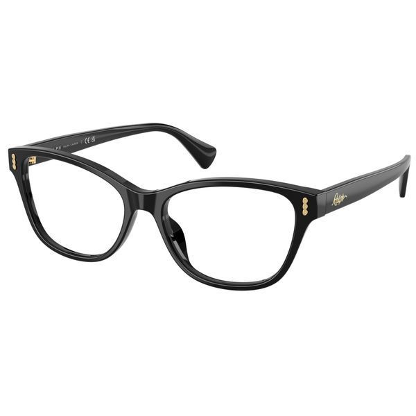 Rame ochelari de vedere damă Ralph Lauren RA7195U, vedere din semi-profil, evidențiind lentilele demo transparente, designul elegant și niturile aurii