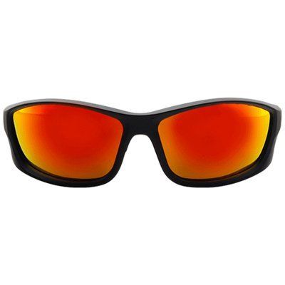Прямой вид спереди спортивных солнцезащитных очков unisex REFFY XQ602 на снимке 3_11.jpg, с черной оправой и красными зеркальными линзами