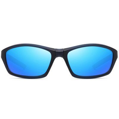 Прямой вид спереди спортивных солнцезащитных очков unisex REFFY RS24101-C01 на снимке 3_13.jpg, с черной оправой и синими зеркальными линзами