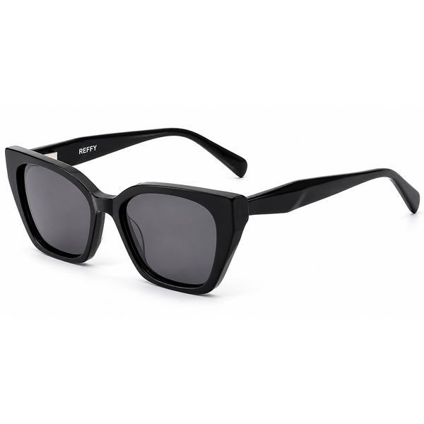 Ochelari de soare cat eye pentru femei REFFY RAT6099C1 , din semi-profil cu ramă masivă din acetat negru și lentile polarizate gri