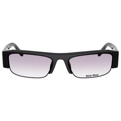 Ochelari de soare damă Miu Miu MU B07S, vedere frontală, design semi-ramă dreptunghiular cu top din acetat negru și lentile libere &icirc;n partea inferioară
