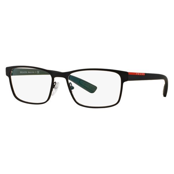 Оправа Prada Linea Rossa PS 50GV DG01O1 55 &mdash; мужская модель, прямоугольная форма, металлическая серая рамка с красным логотипом