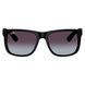 Мужские солнцезащитные очки Ray-Ban Justin RB4165, вид спереди, современная квадратная черная оправа (в стиле Wayfarer) с серыми градиентными линзами